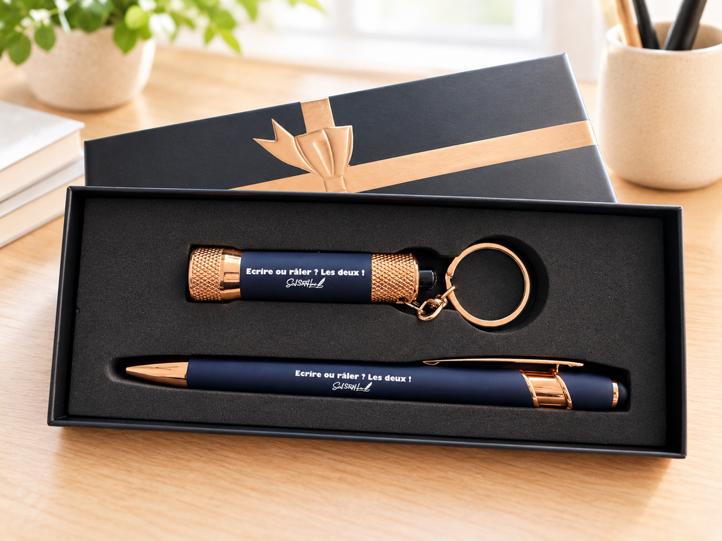 Coffret Stylo et Lampe de poche " Ecrire ou râler ? Les deux. "